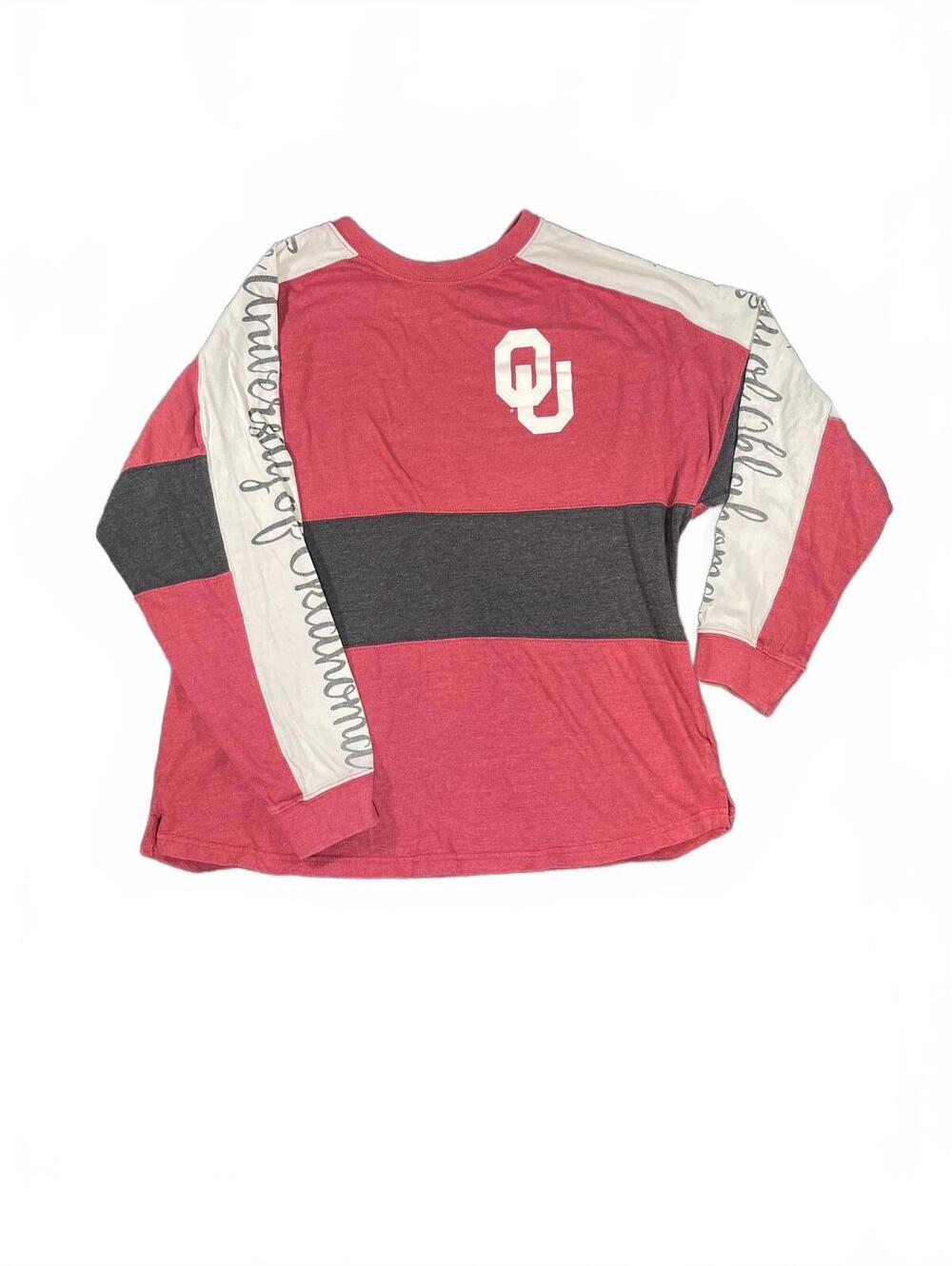 University of Oklahoma Colorblock Long Sleeve Women's Shirt Pressbox- Size Small